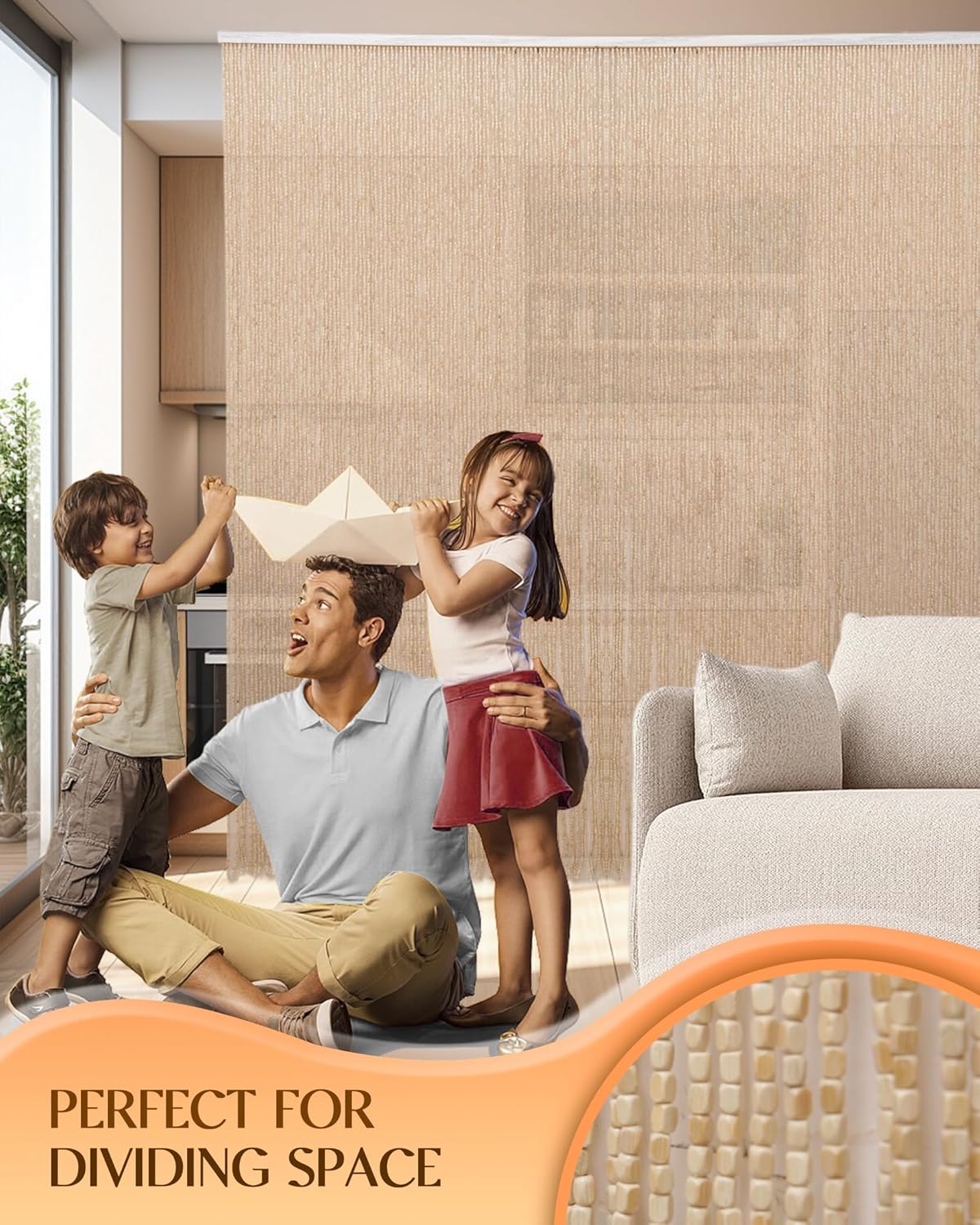 Elegant Bamboo Door Curtain - 355x79 90-Strand Beaded Divider