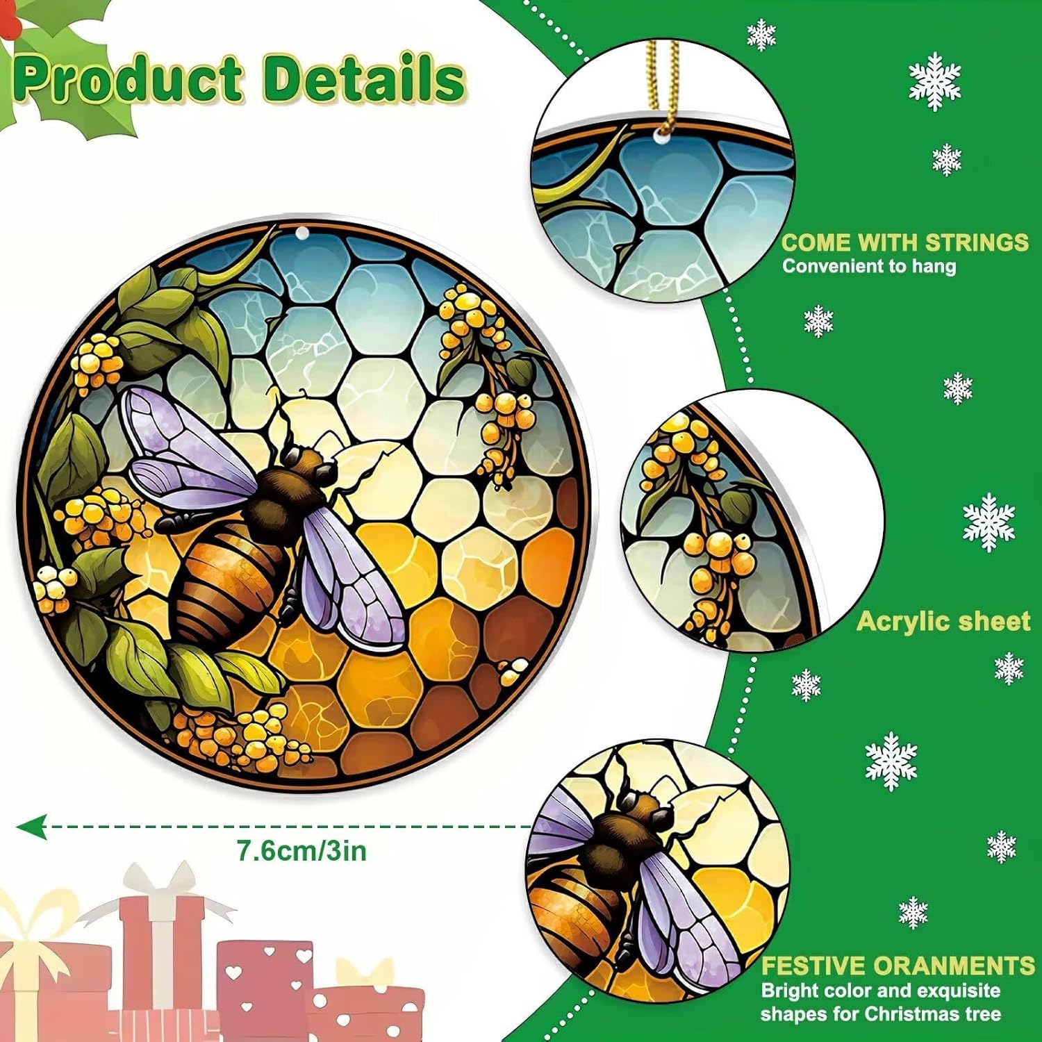 Floral Bee Christmas Tree Decor 2024 Hanging Ornament