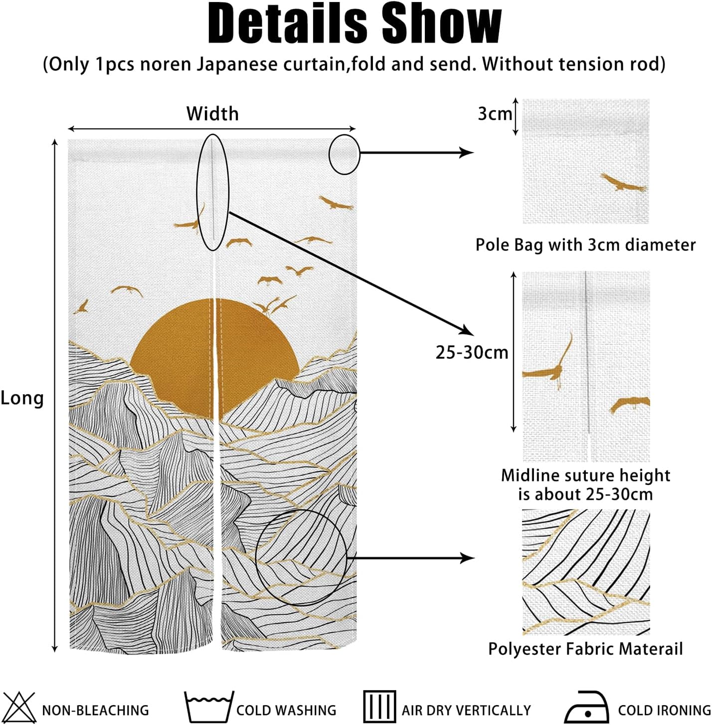 Traditional Japanese Noren Door Curtain with Sunset Mountain Print