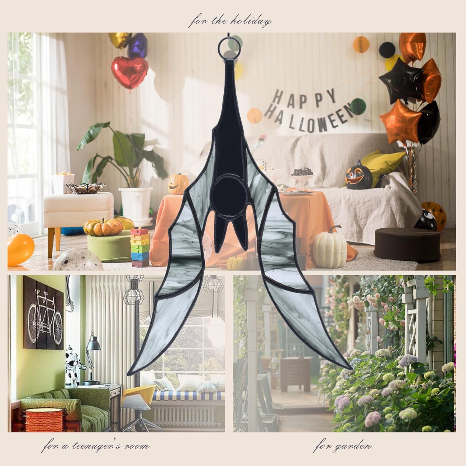 Velasyart Bat Stained Glass Window Hanging