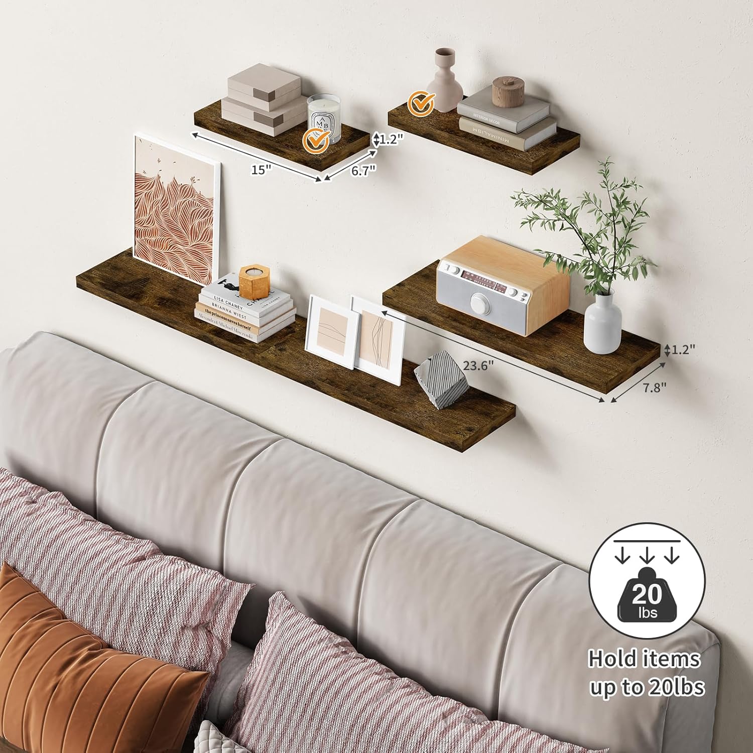 Forbena Rustic Brown Floating Shelves Set of 3