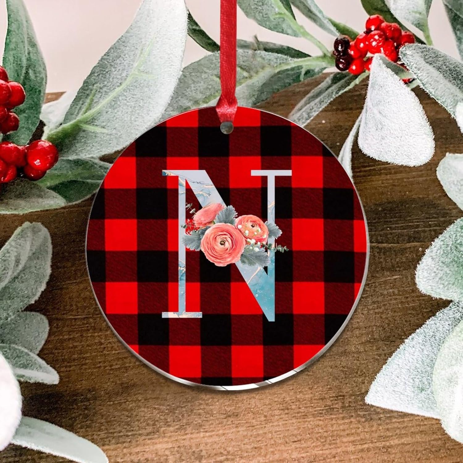 Acrylic Christmas Ornament with Blue Monogram Initial N