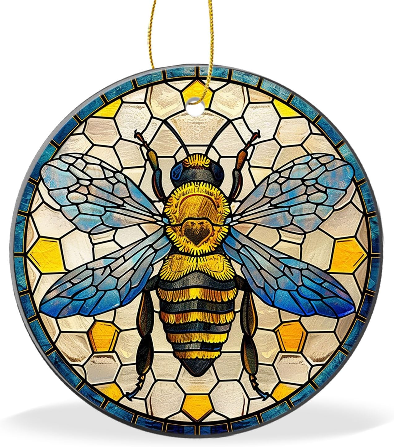 Gelyijix Funny Stained Glass Bee Christmas Ornament