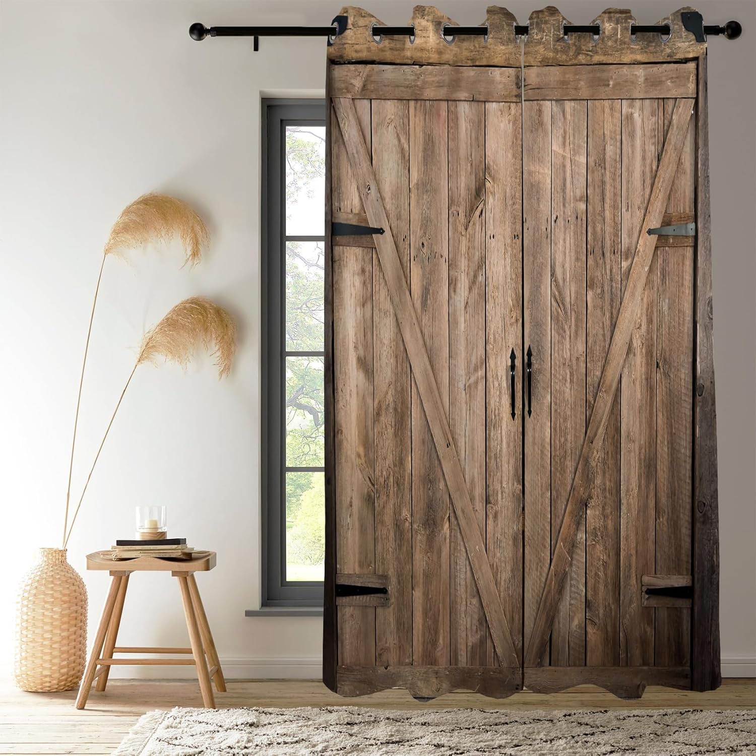 Renaiss Barn Door Curtains Set of 2 Panels Grommet Window Treatment