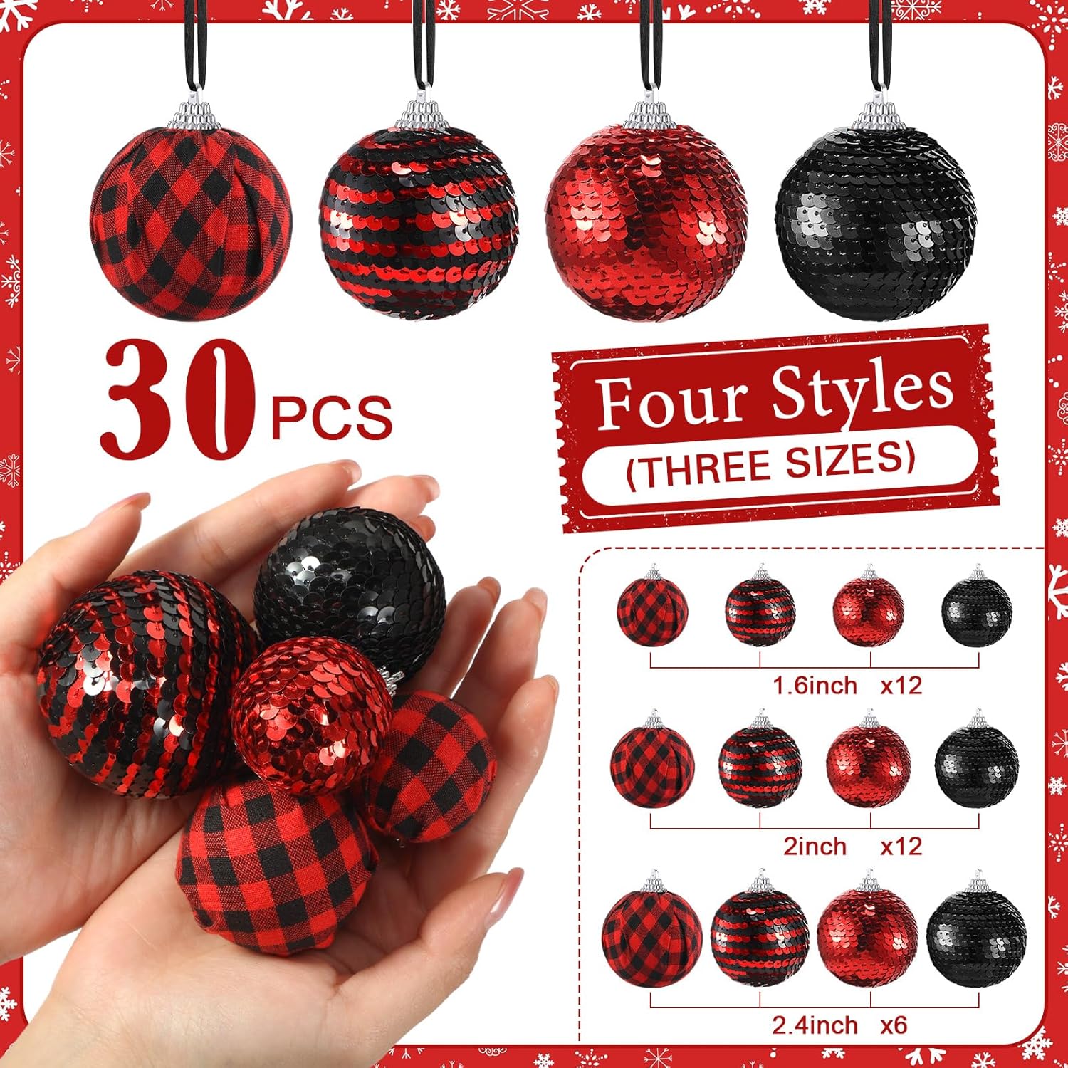 Liliful 30 Pcs Christmas Hanging Balls Red Black Set