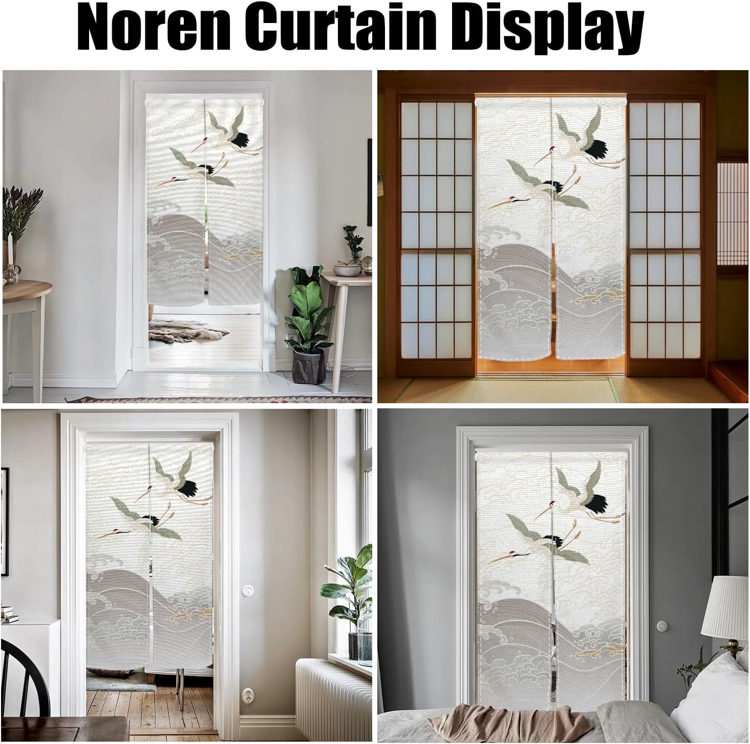 White Cranes Noren Door Curtain Privacy Partition Decor