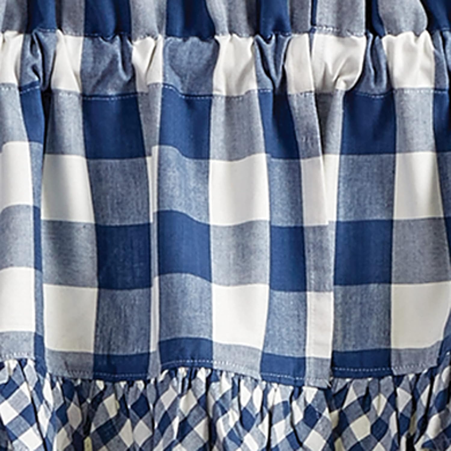 Park Designs Buffalo Check Ruffled Swags - China Blue 72x36 Unlined Curtains