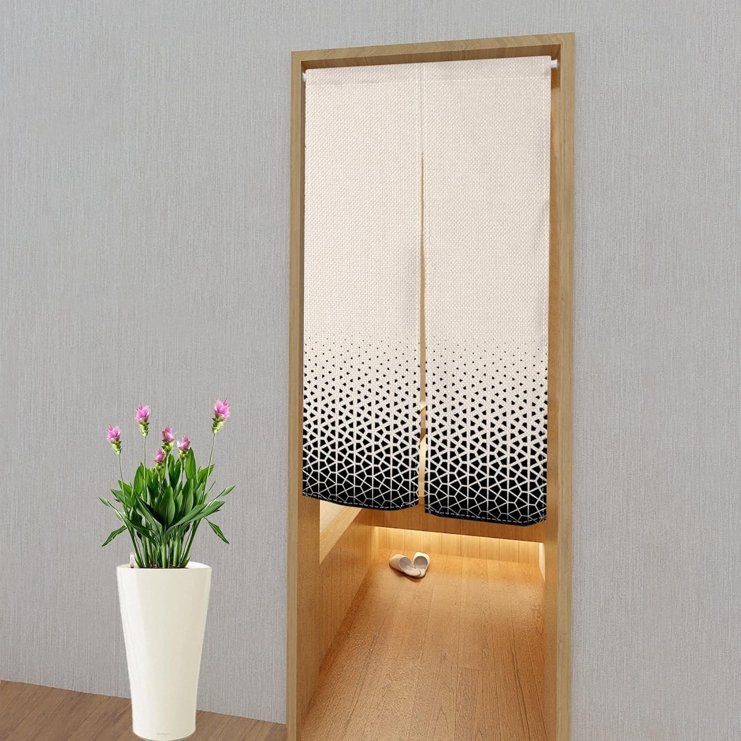 Leowefowa Japanese Noren Curtain with Abstract Geometric Patterns