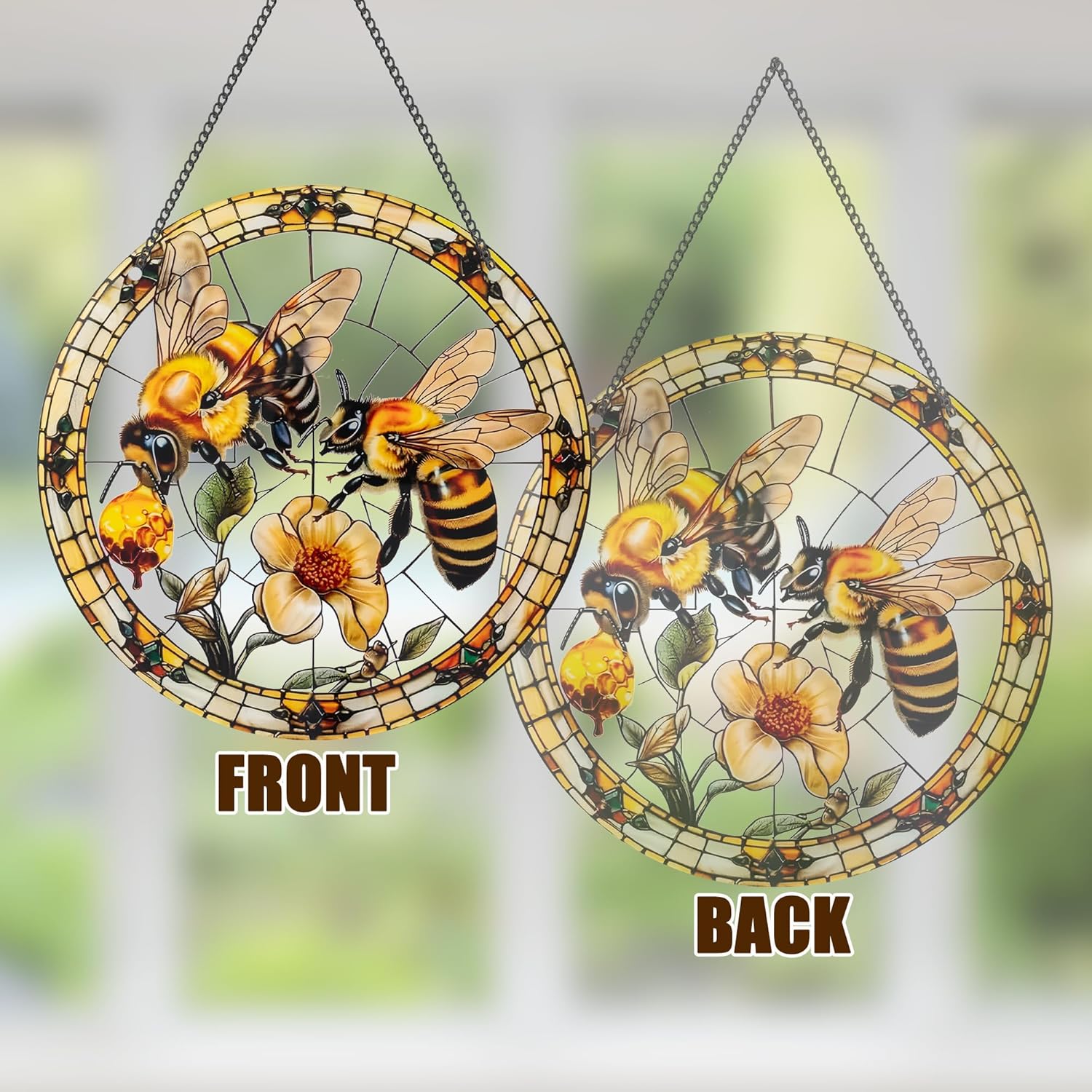 Bee Window Decor - Acrylic Sun Catcher with Hook and Chain