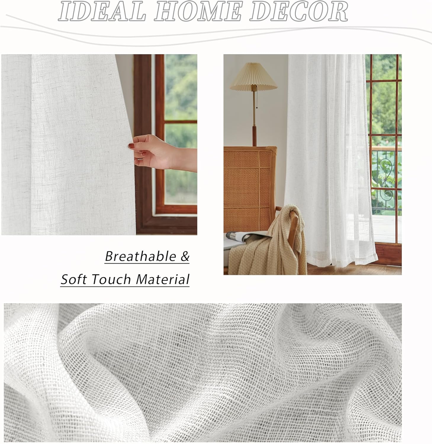 DUALIFE White Linen Sheer Curtains 84x96 for Wide Windows