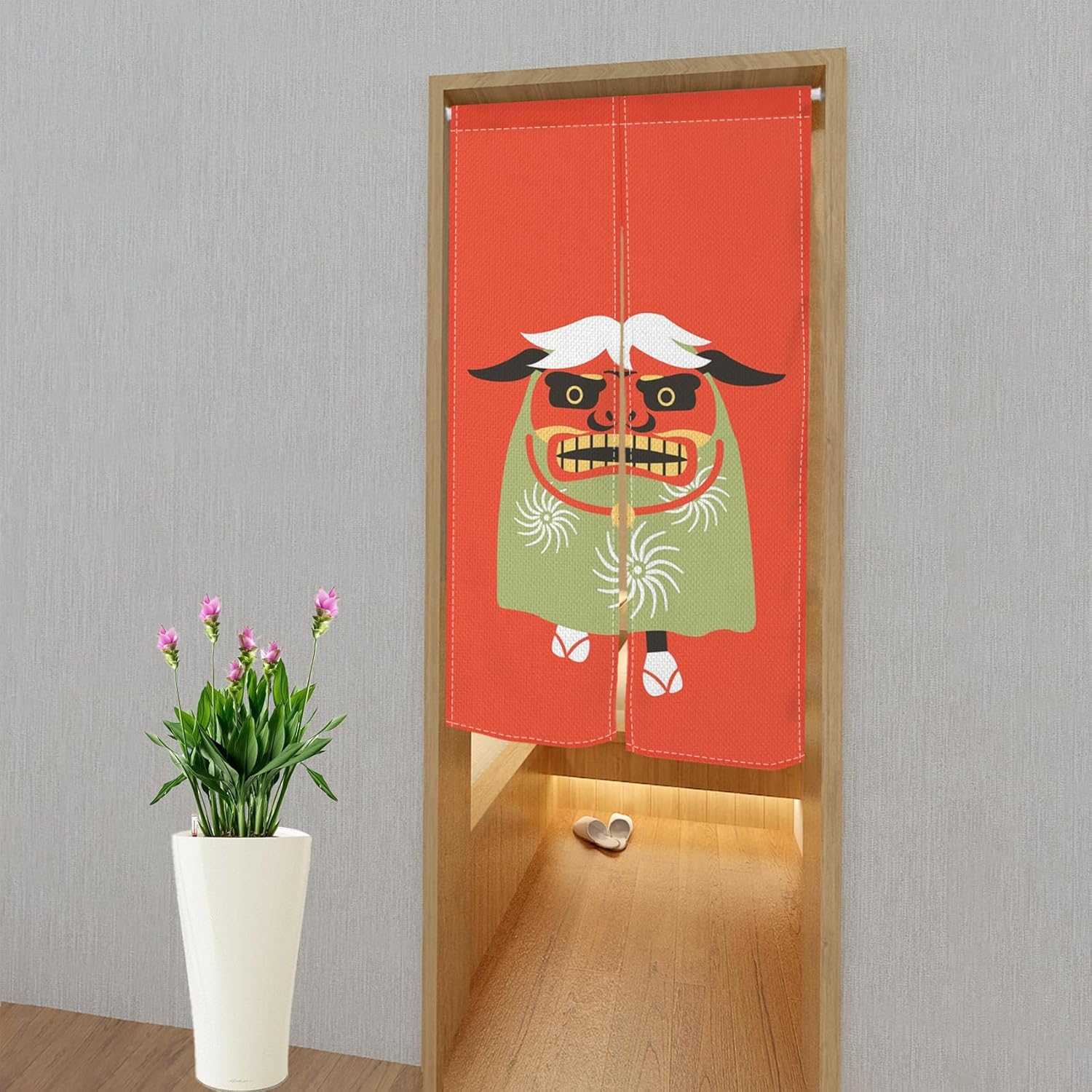 Traditional Japanese Noren Door Curtain with Funny Goat Design