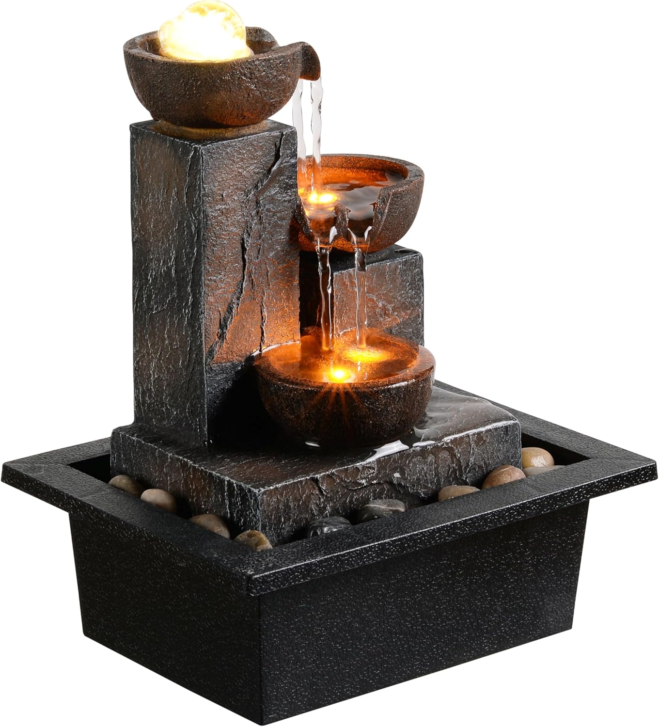 Tolevoit Three Bowls Rotating Ball Water Fountain Home Dcor