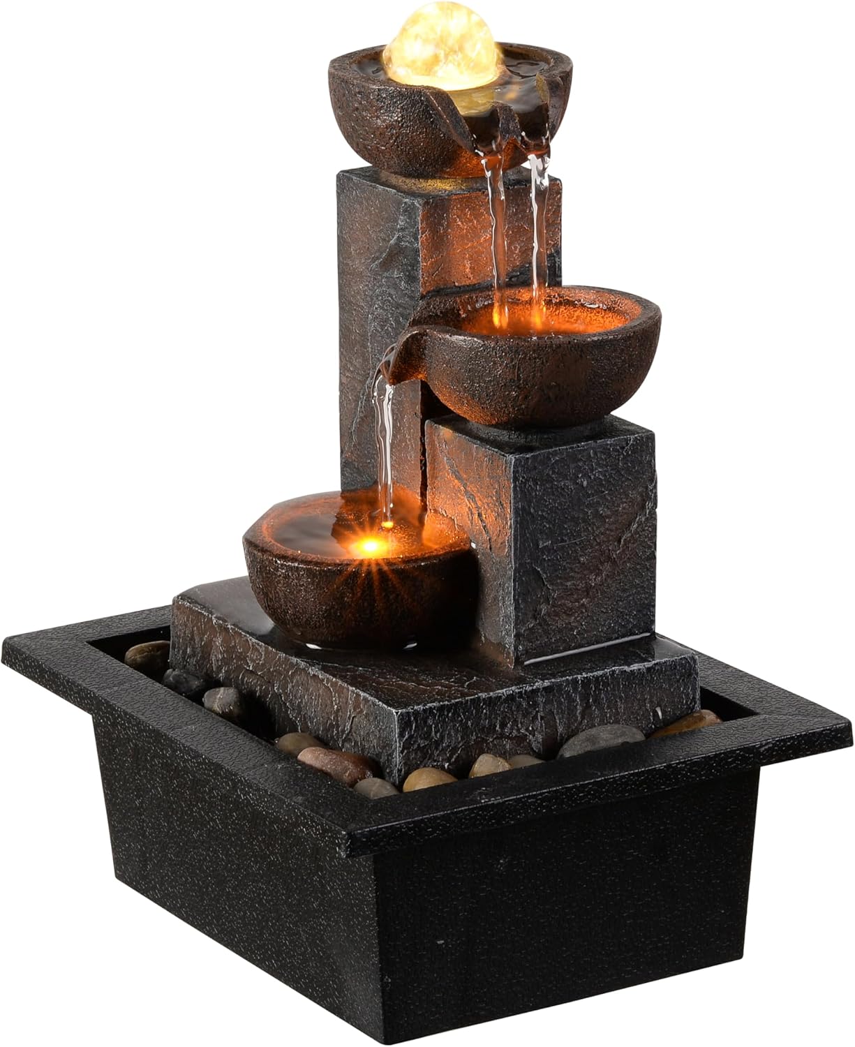 Tolevoit Three Bowls Rotating Ball Water Fountain Home Dcor