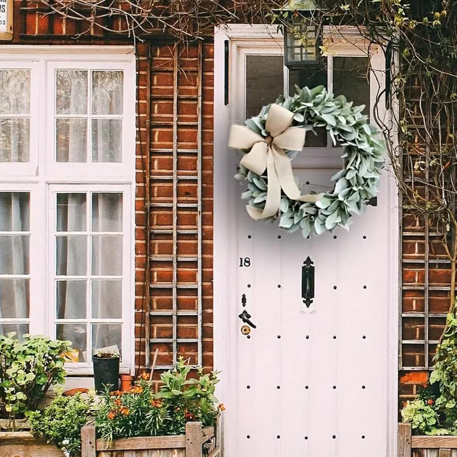 Lambs Ear Teardrop Front Door Wreath