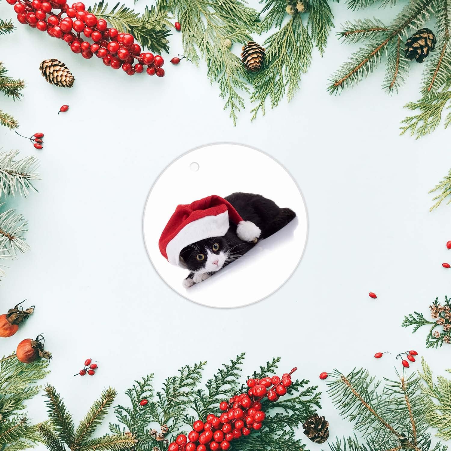 MEVRA Black Cat Christmas Ornament with Golden Lanyard