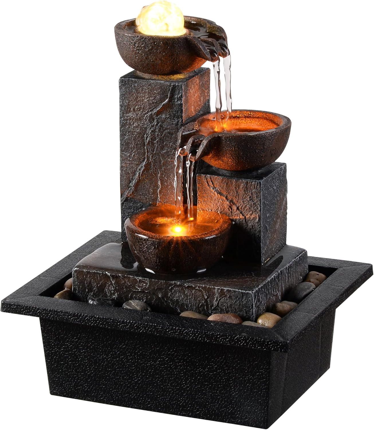 Tolevoit Three Bowls Rotating Ball Water Fountain Home Dcor