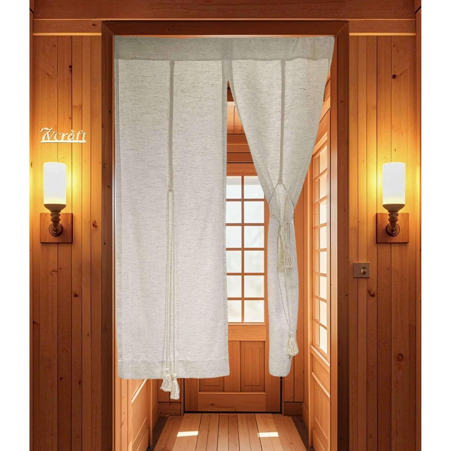 Japanese Linen Door Curtain with Tie-Backs