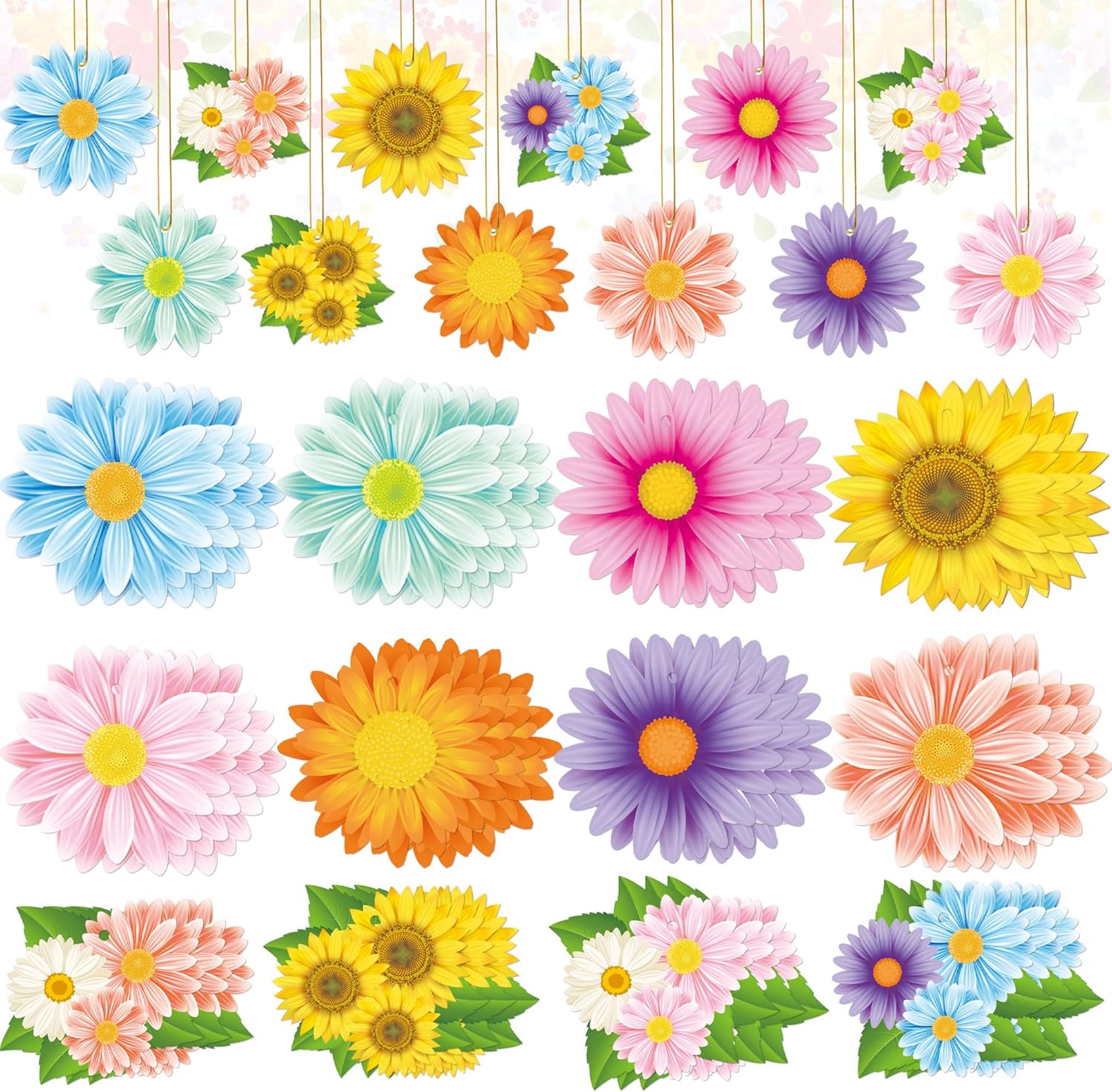 36PCS Spring Flower Hanging Decorations with Rope