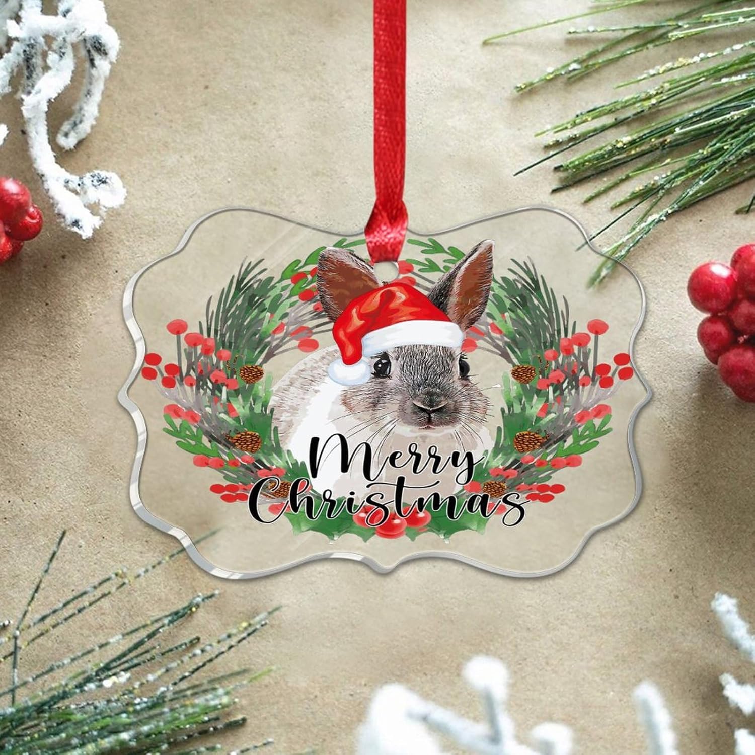 3 Inch Clear Acrylic Christmas Ornaments 2023 Rabbit Decor Bauble