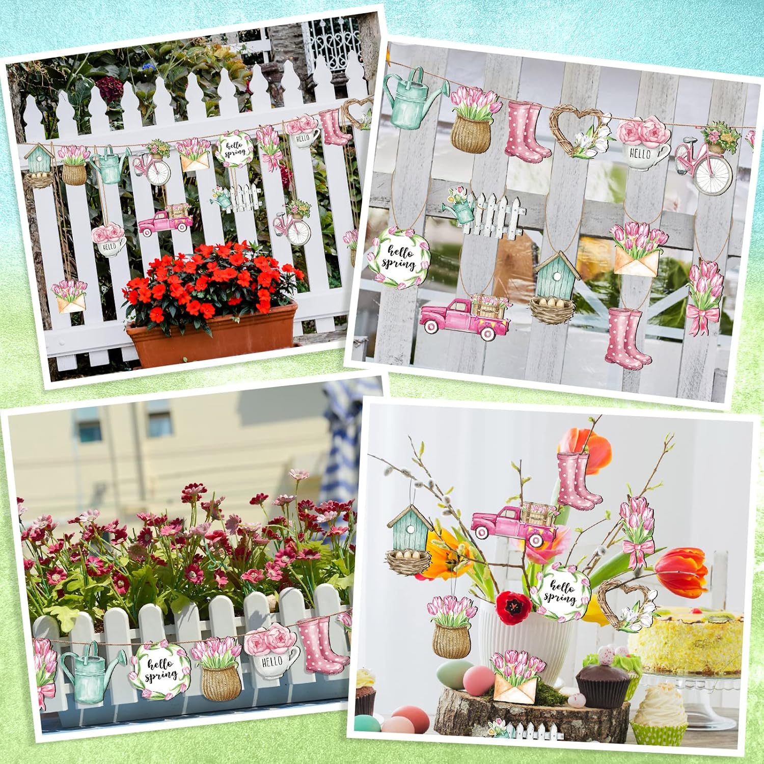 Maitys 36 Pcs Pastel Wooden Flower Hanging Decorations
