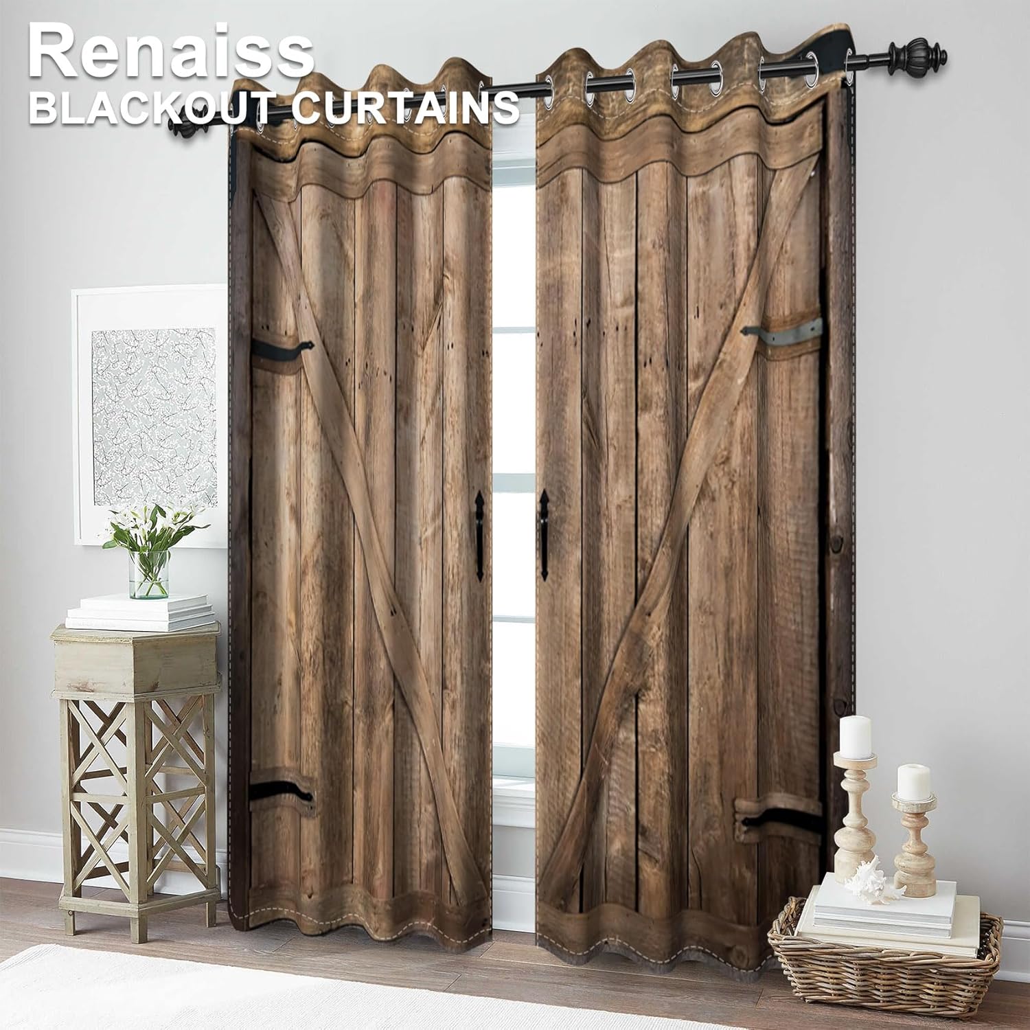 Renaiss Barn Door Curtains Set of 2 Panels Grommet Window Treatment