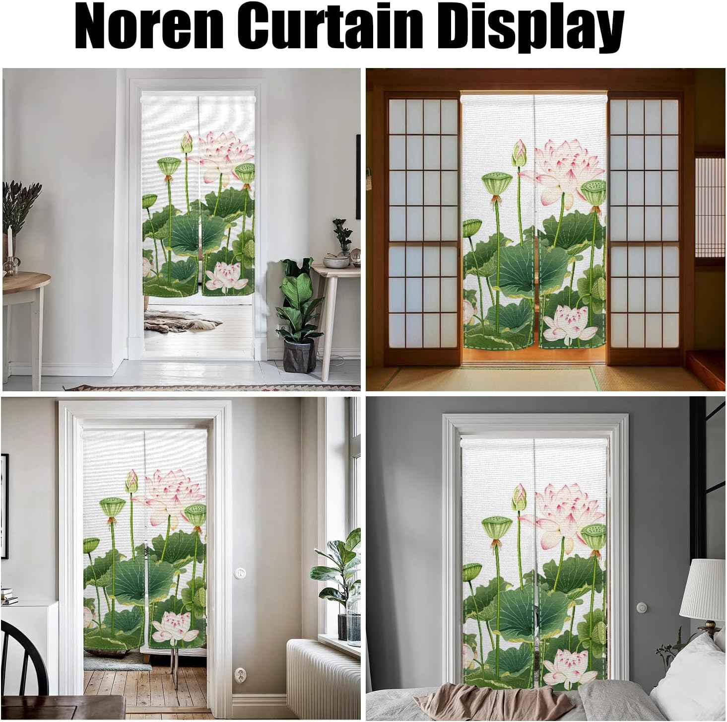 Noren Door Curtain with Lotus Print 34x60 Inches