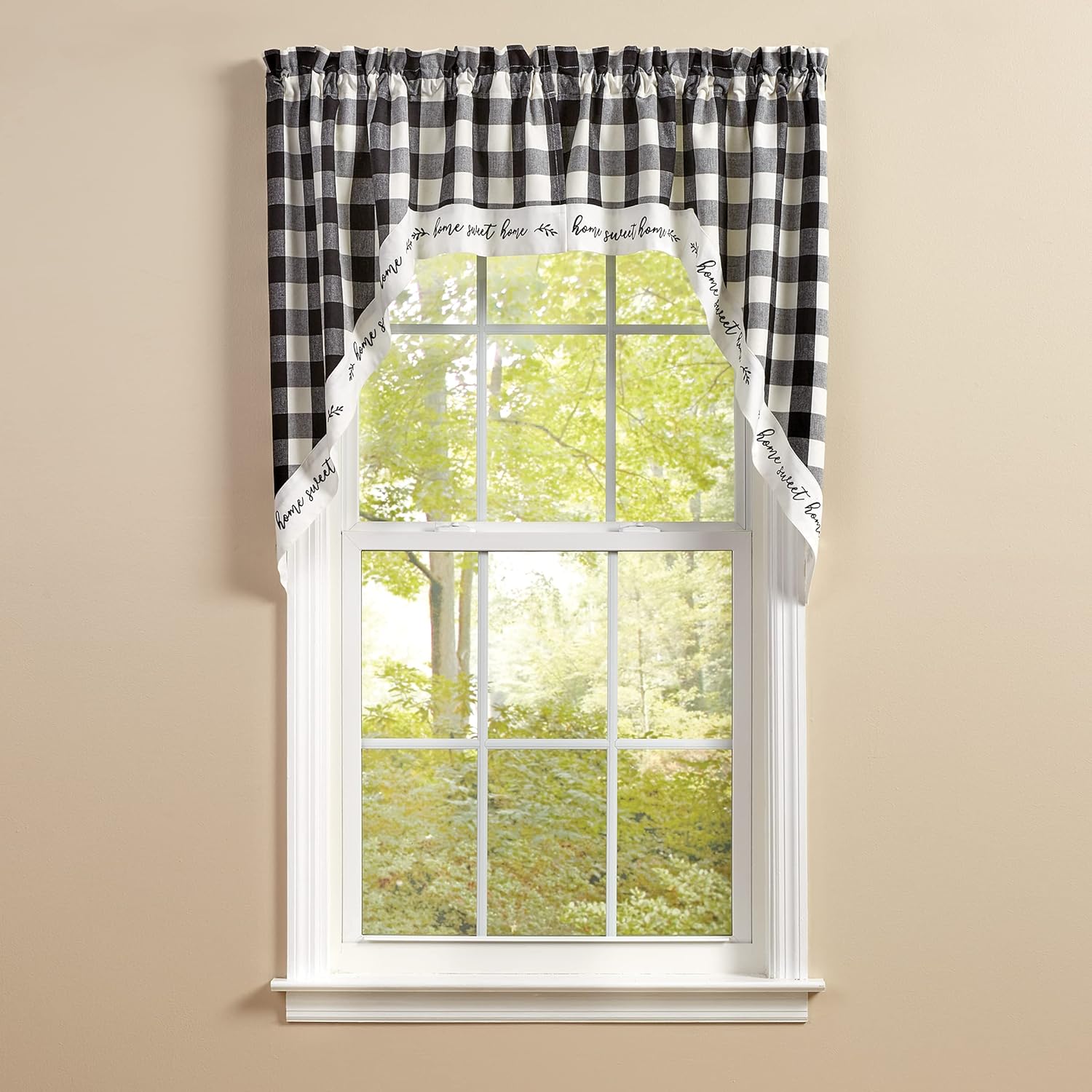Park Designs Buffalo Check Lined Swags - Black Cream 72x36