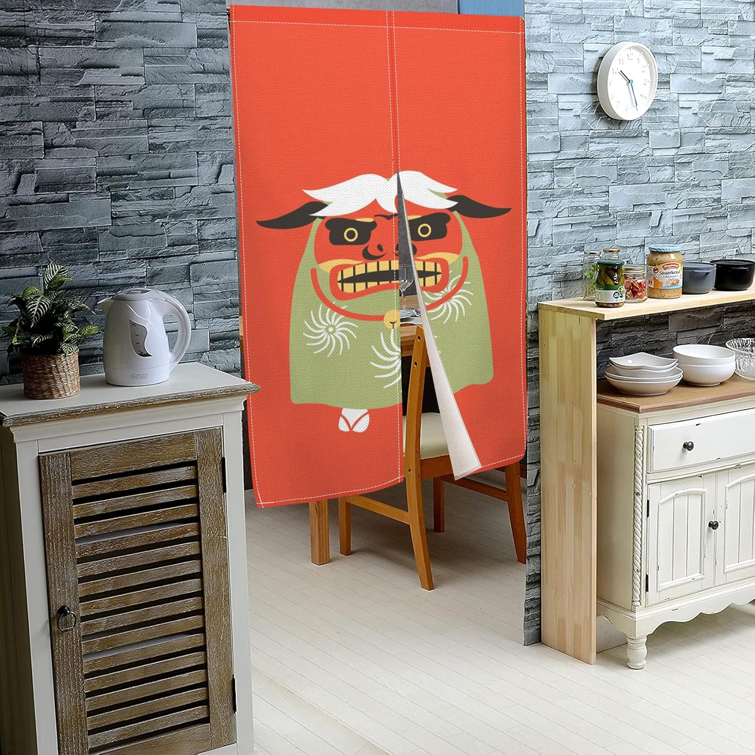 Traditional Japanese Noren Door Curtain with Funny Goat Design