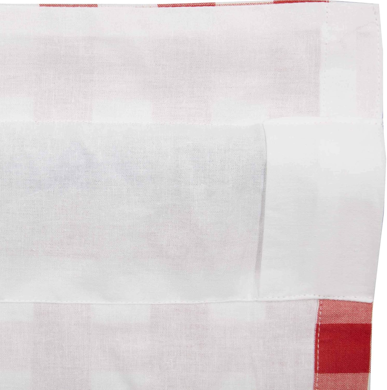 VHC Brands Red Buffalo Check Curtains with Drawstring and Ruffles