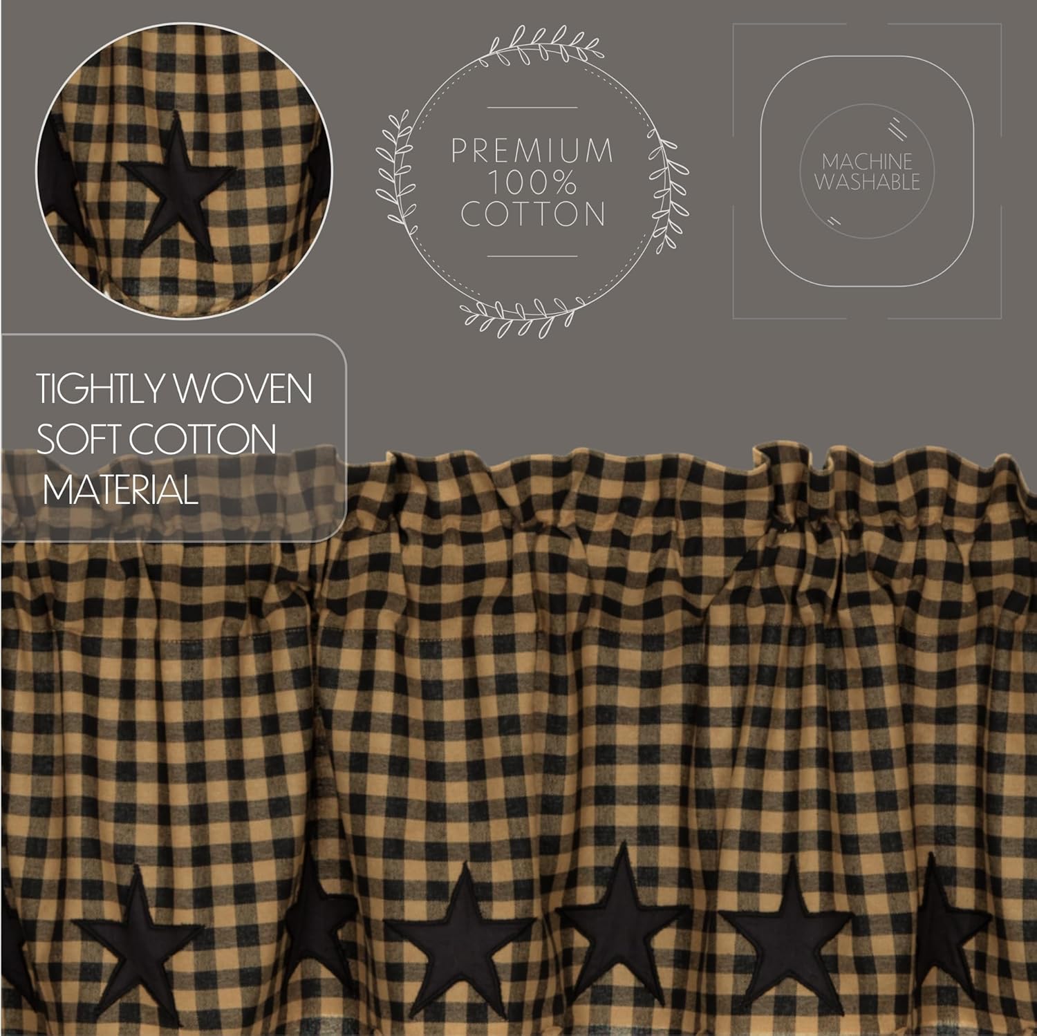 VHC Brands Star Cotton Panels with Tie Backs