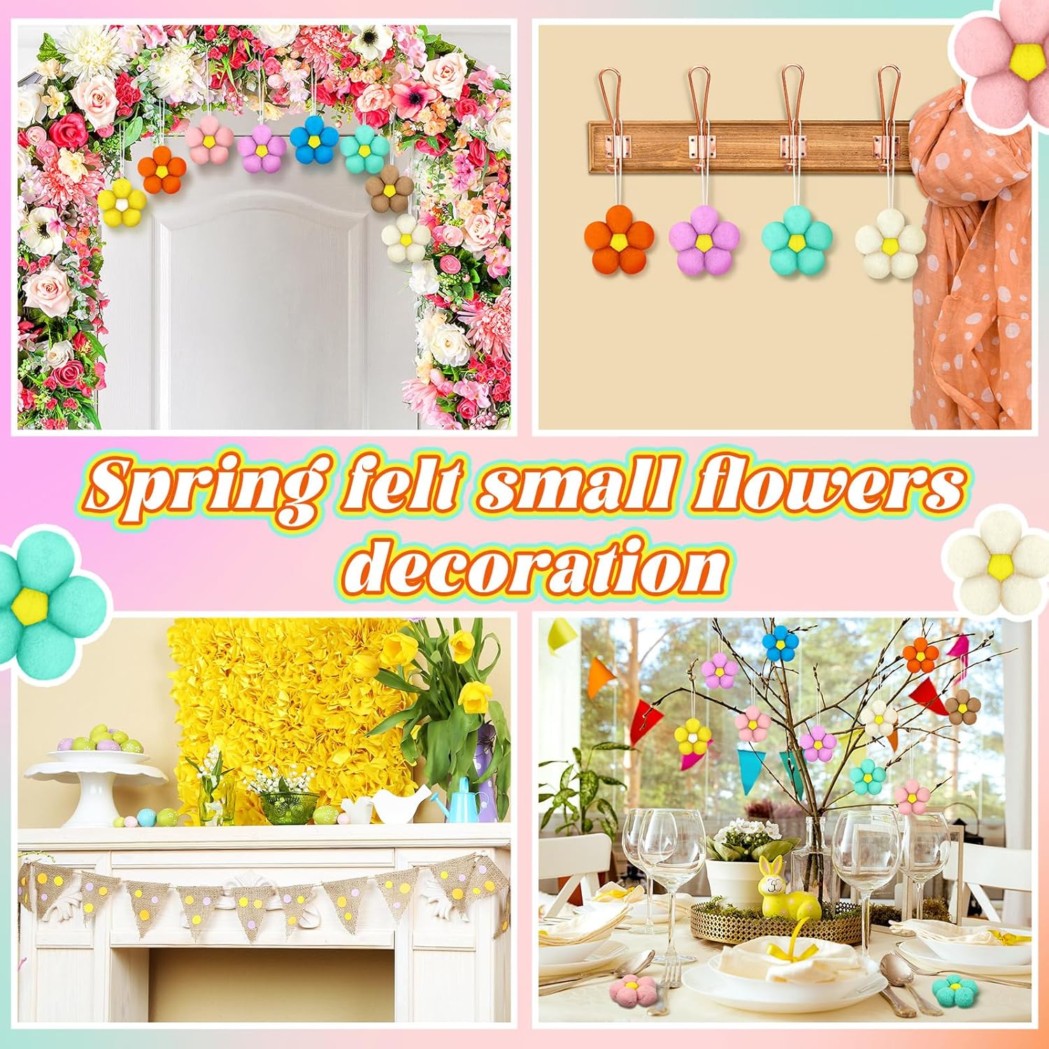 32 Pcs Summer Daisy Felt Flower Hanging Ornament Set