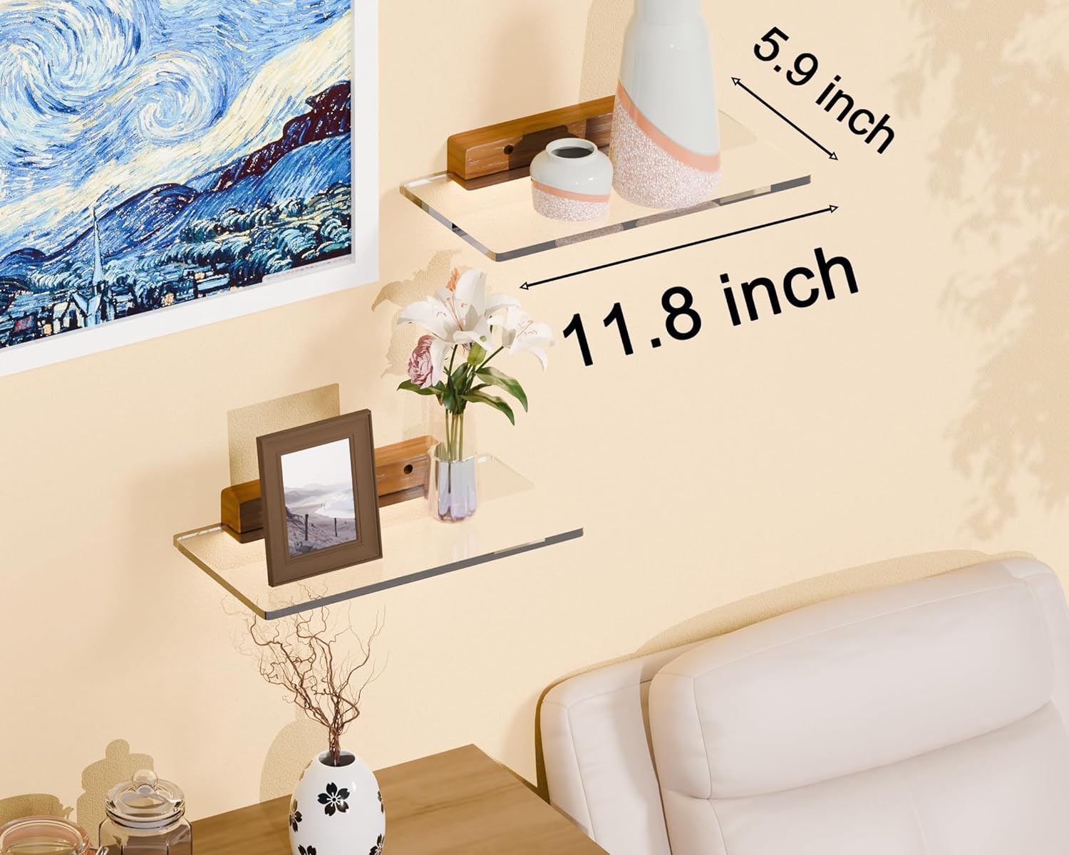 Solid Wood Acrylic Floating Shelves for Home Decor