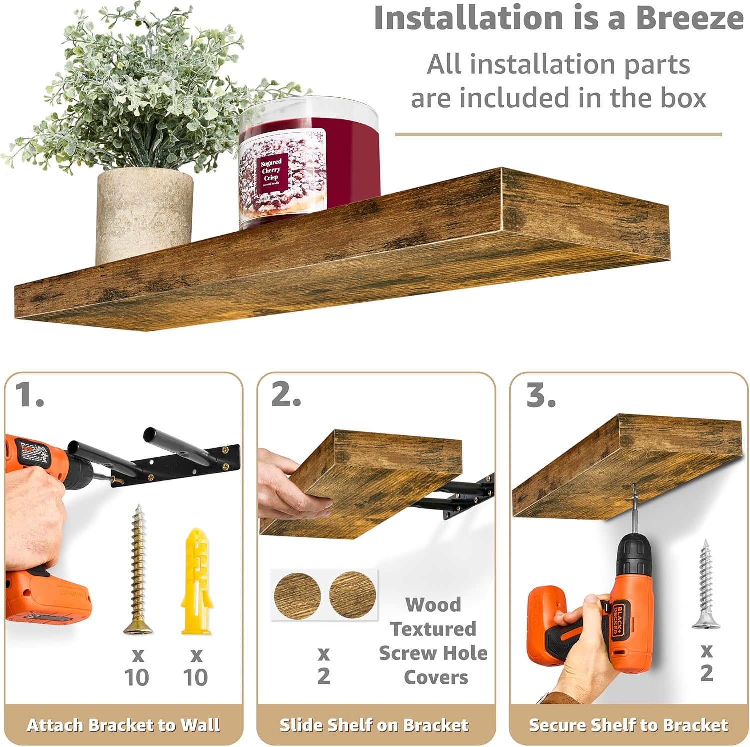 Sorbus Floating Shelves for Wall - 3 Pack Rustic Brown