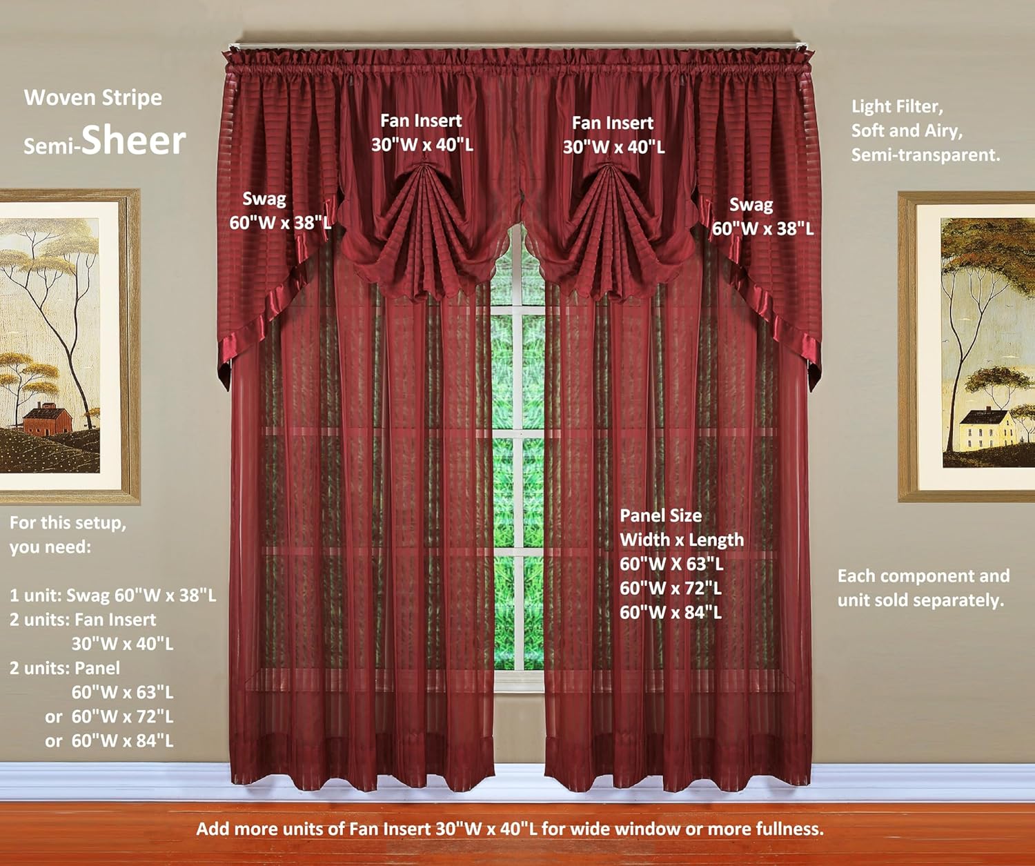 Todays Curtain Silhouette Stripe Sheer Swag 38 Burgundy