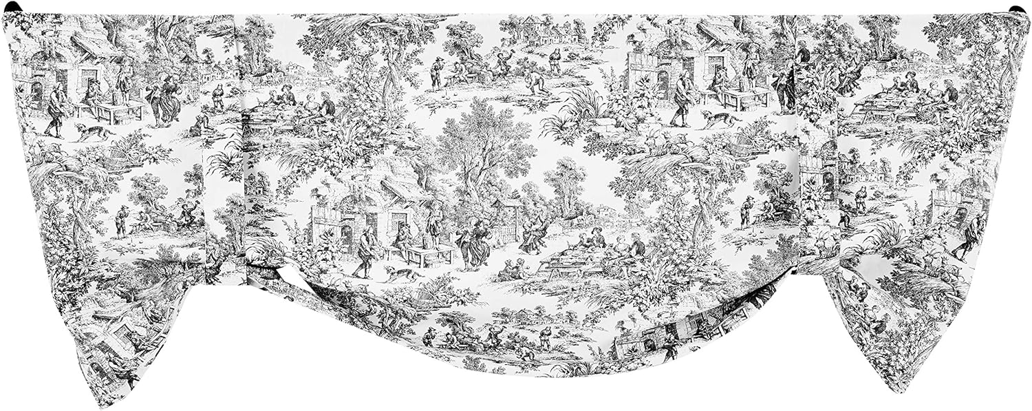Victoria Park Toile Tie-Up Valence Curtain Black