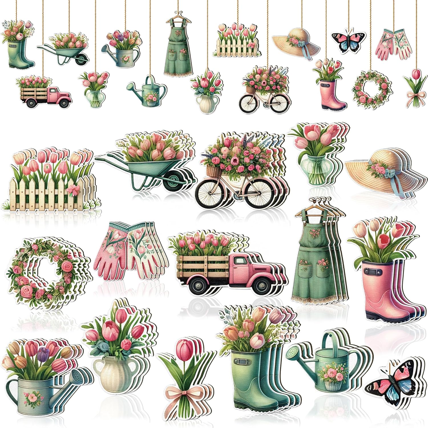 48PCS Spring Wooden Flower Hanging Decorations