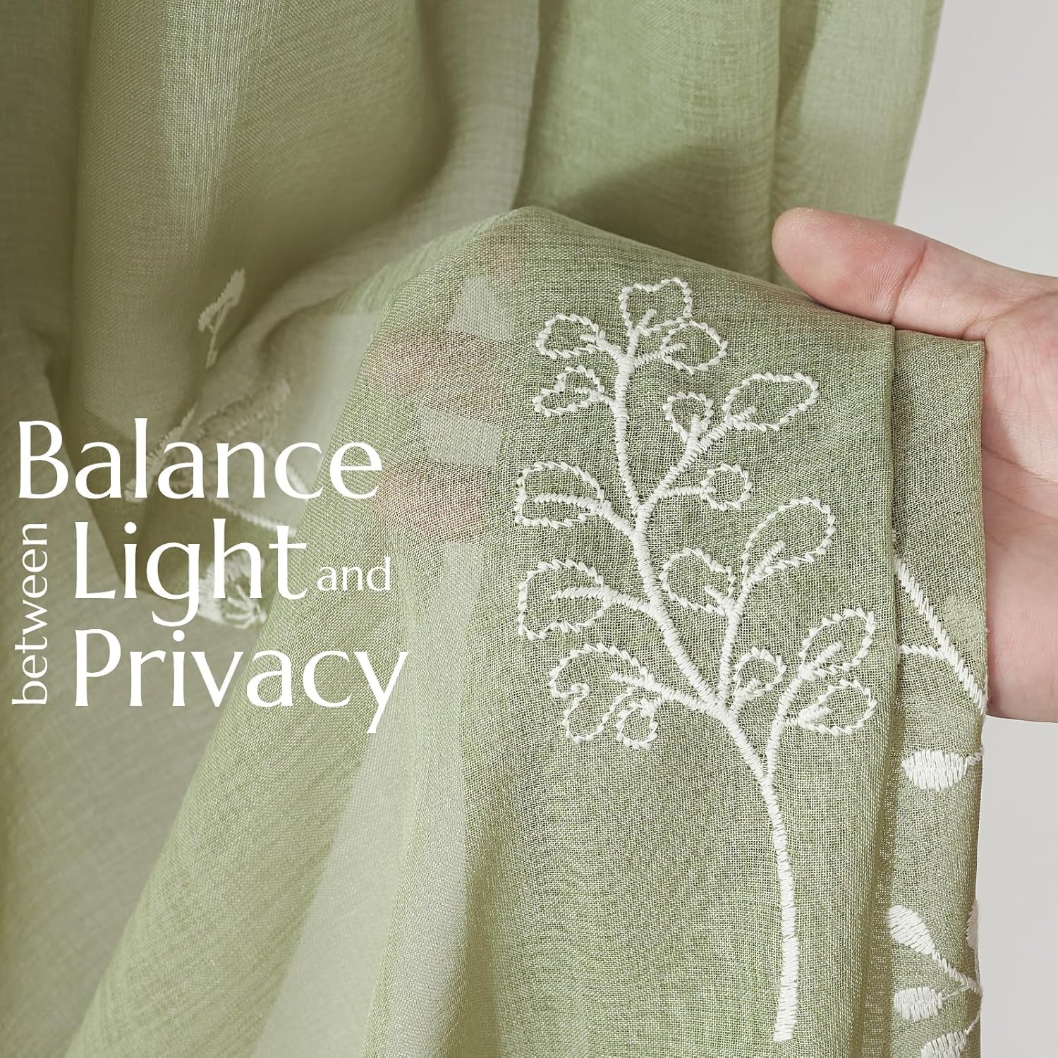 Jinchan French Sheer Door Curtain with Tieback 40 Inches Green on Beige