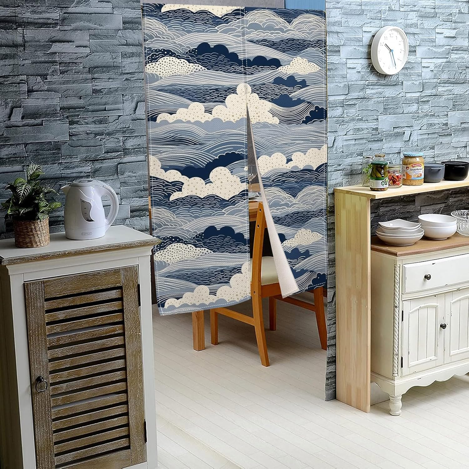 Leowefowa Japanese Noren Door Curtain Great Wave Ukiyoe Art