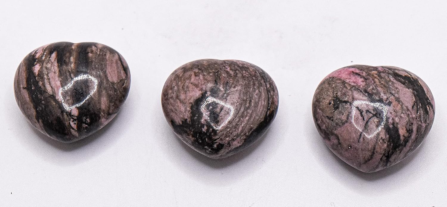 29mm Pink and Black Rhodonite Puffy Heart Crystal Mineral Specimen