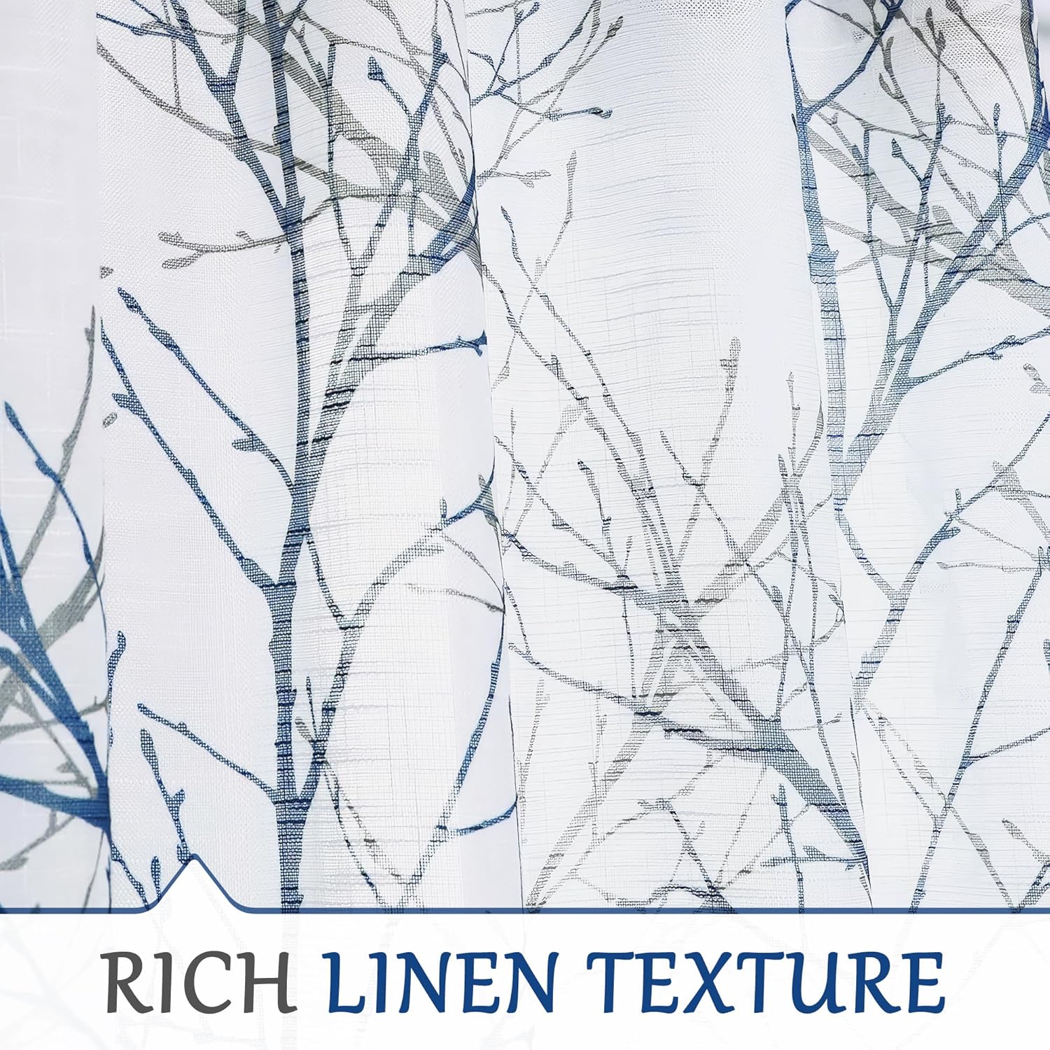 FMFUNCTEX Blue White Branch Tree Print Curtain Panel