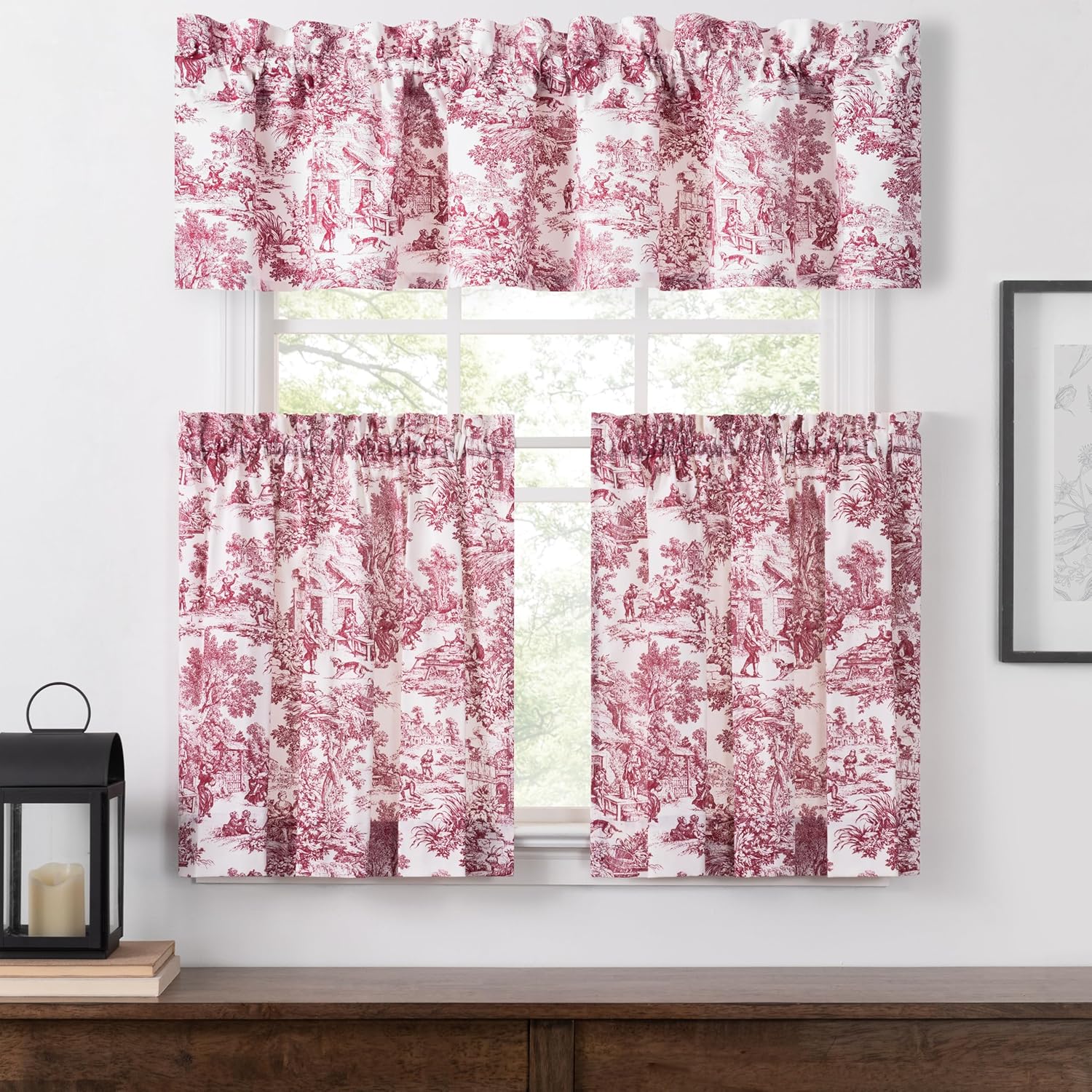 Victoria Park Toile Valance Curtain Red