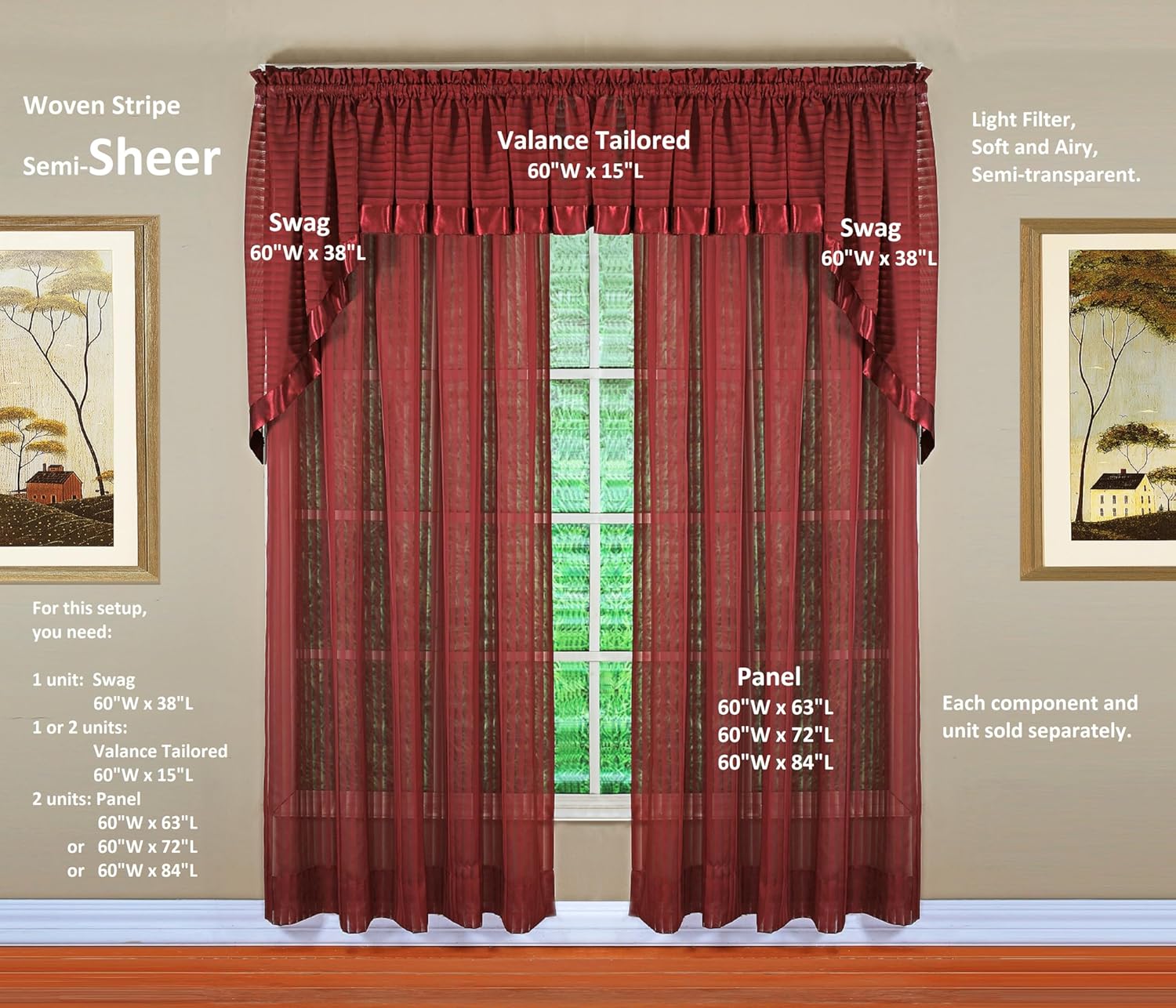 Todays Curtain Silhouette Stripe Sheer Swag 38 Burgundy