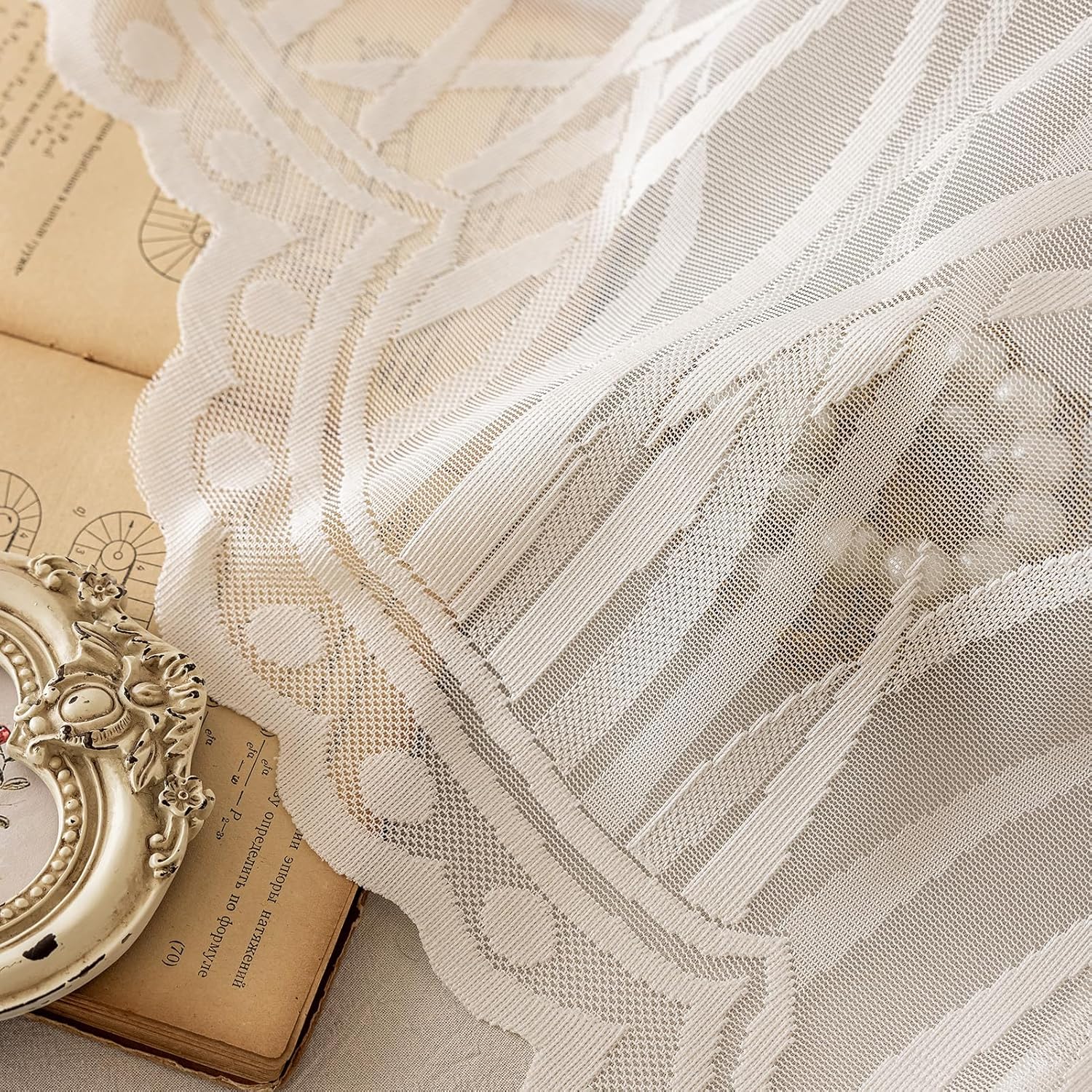 Kotile Ivory Lace Swag Valance Curtain 118x63 Inch