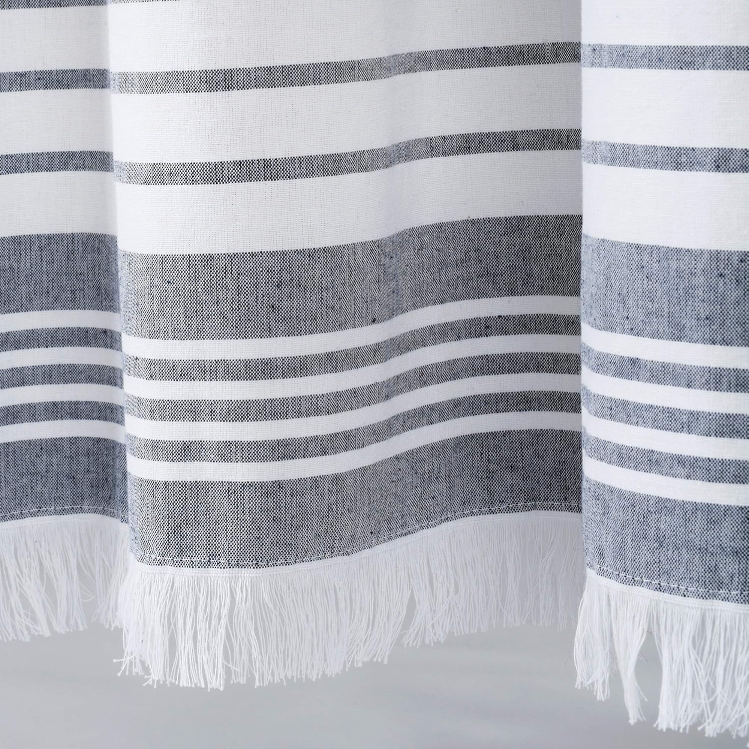 Nantucket Yarn Dyed Cotton Tassel Curtain Panels Set Navy 95x40