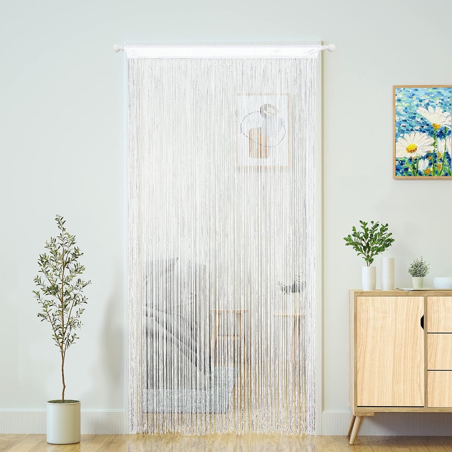 Boho Door Curtain with 15 Strings per Inch White
