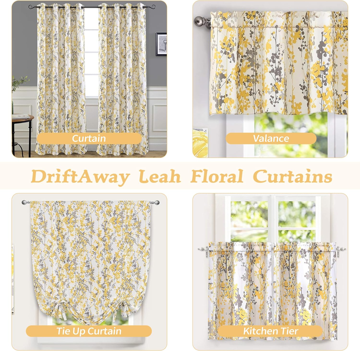 DriftAway Leah Abstract Floral Blossom Thermal Insulated Window Curtain Valance 52x18 Inches