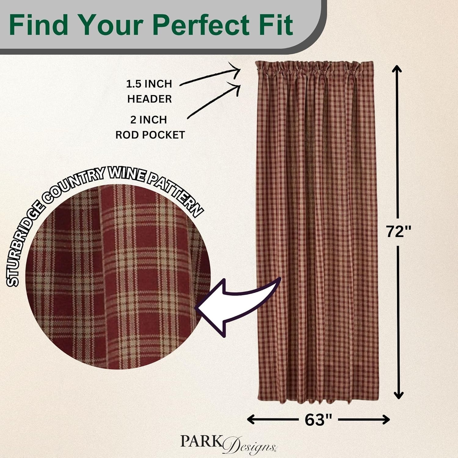 Park Designs Sturbridge Country Wine Panel Curtains 72x63