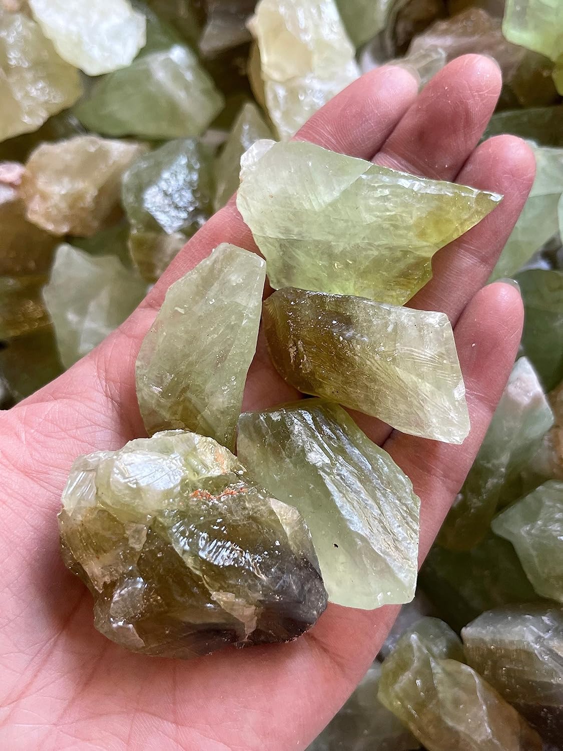 3 Pcs Green Calcite Rough Natural Stones for Lapidary and Meditation