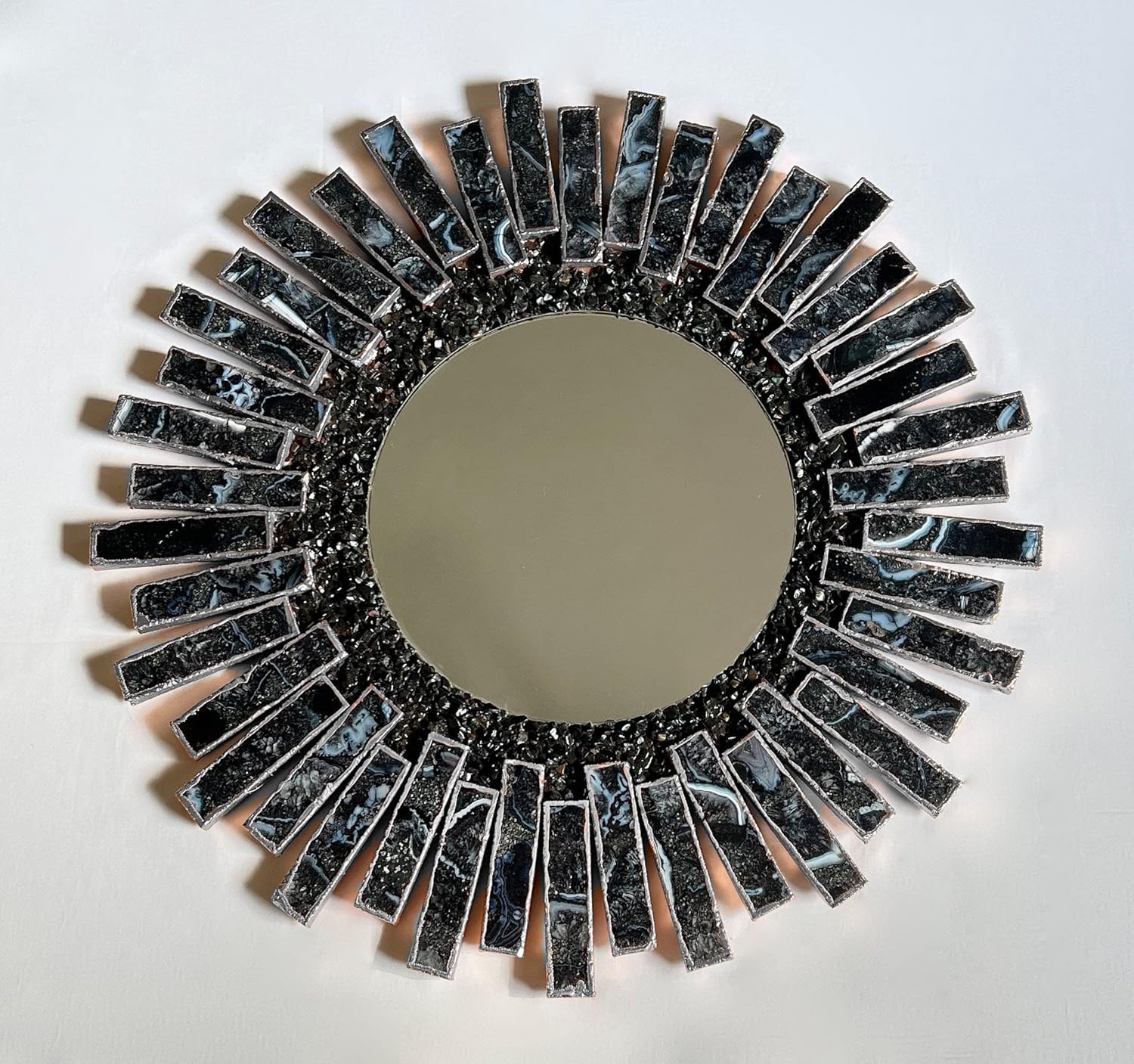 Starburst Handmade 20 Inch Rose Gold Plated Agate Mirror