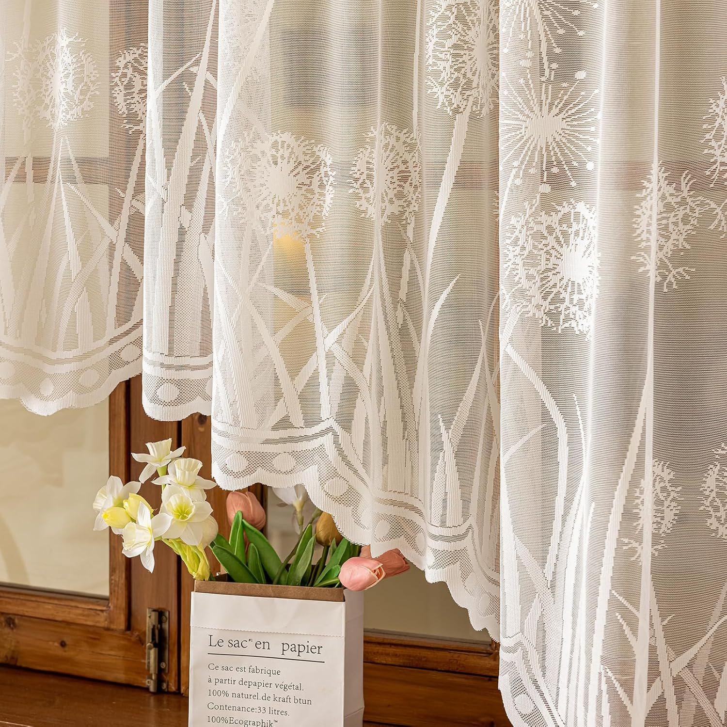 Kotile Ivory Lace Swag Valance Curtain 118x63 Inch